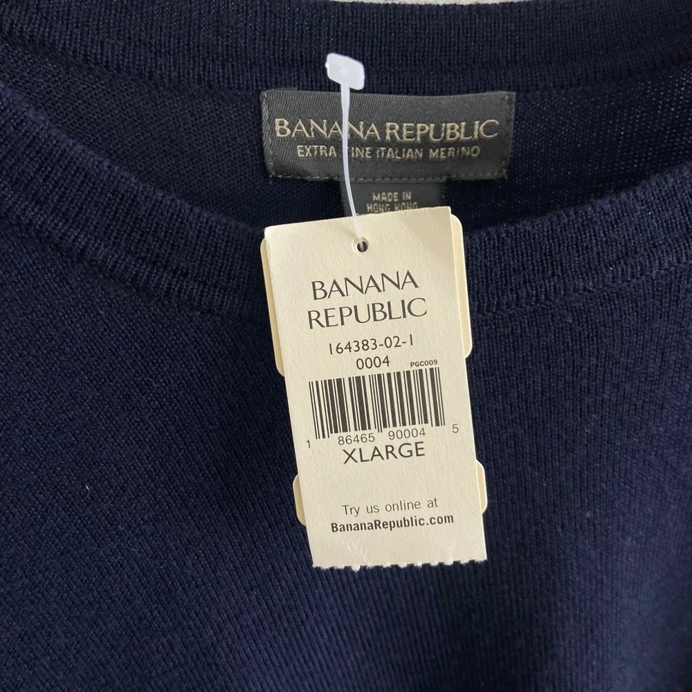 Banana Republic Mens Extra Fine Italian Merino Wool Sweater Navy Blue XL NWT